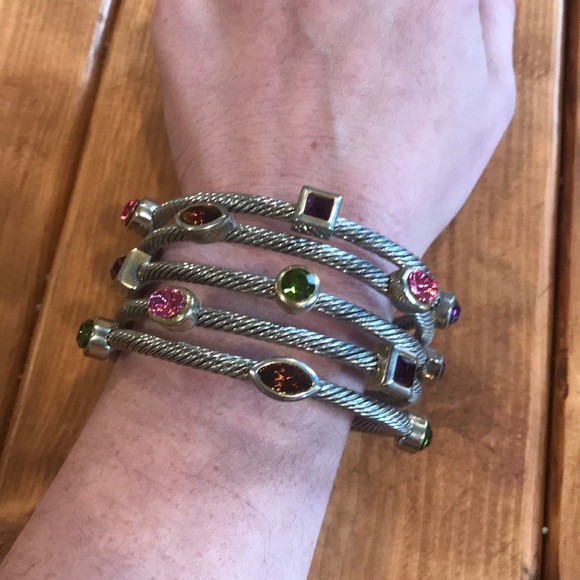 Silver bracelet with colored gem accents - Picture 4 of 4